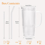 GOSCHE Glass Cups with Lids and Straws, Glass Tumbler with Handle for Iced Coffee, Tea, Juice, Smoothies, 24oz Drinking Cup with Plastic Lid for Hot & Cold Beverages, 2 Pcs
