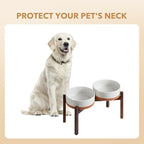 Havniva Ceramic 8.2inch Raised Double Dog Bowls Set with Acacia Wood Stand, Food & Water Bowls for Large Breed Dogs, Weighted Pet Dishes(60oz, Vanilla White)