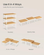 SONGMICS Cabinet Organizer Shelf, Set of 3 Kitchen Counter Shelves, Kitchen Storage, Spice Rack, Stackable, Expandable, Cloud White and Natural Beige UKCS014YL02