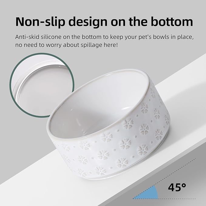 Havniva Ceramic 6.1inch Raised Dog and Cat Bowl Set, 2 Heights Elevated with Acacia Wood Stand, Food and Water Bowl for Small Breed Dogs, Weighted Dog Dishes(27oz, Arctic White)