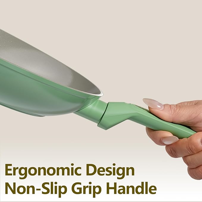 Non Stick Frying Pan Skillet,Egg Pan,Omelet Pan,PFOA Free,8 Inch Ceramic frying pan,Induction with all cooktops,non-slip grip.Green