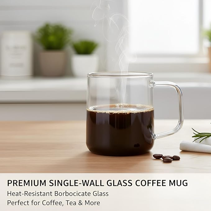 Aquach Glass Coffee Cups, 16 oz Large Clear Drinking Glasses, Dishwasher & Microwave Safe, Everyday Use for Coffee Tea Juice, Home Office Kitchen Essentials, 2-Pack