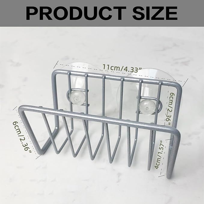 Sponge Holder for Kitchen Sink, Stainless Steel Sink Caddy with Strong Suction Cups, Rustproof Suction Sponge Holder Organizer for Sponge, Scrubber & Brush – Silver