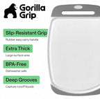GORILLA GRIP BPA-Free Reversible Kitchen Cutting Board Set of 3, US Designed, Nonporous, Juice Grooves Catch Liquid, Slip Resistant Border, Dishwasher Safe, Durable Large Food Chopping Boards, Gray