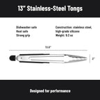 Misen Kitchen Tongs - Dishwasher Safe, Heavy Duty - Precision Stainless Steel Grilling Tool - Heat Resistant - Perfect for Serving and Air Frying - 13 Inch | Black