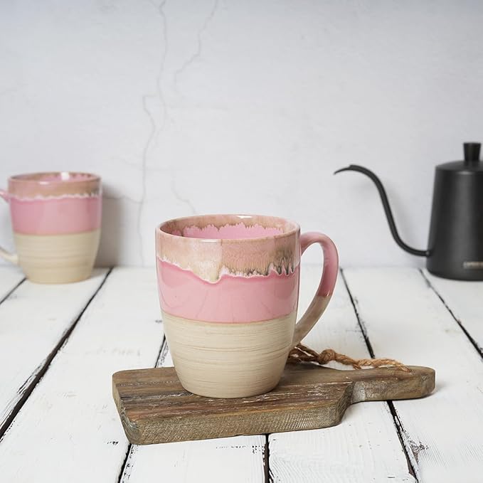 Bosmarlin Ceramic Coffee Mug Set of 4, 17 Oz, 5 Colors to Choose, Tea Cups, Dishwasher and Microwave Safe, Reactive Glaze (Pink)