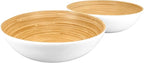 LEXA 12" Handmade Bamboo Salad Bowl – 130 oz Large Wooden Fruit Bowl for Kitchen Counter, White, Pack of 2