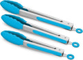 3 Pack Blue Kitchen Tongs, Premium Silicone BPA Free Non-Stick Stainless Steel BBQ Cooking Grilling Locking Food Tongs, 9-Inch 10-Inch & 12-Inch