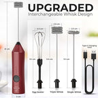 Zulay Kitchen Rechargeable Milk Frother - Dynamic - 3 Speeds, 3 Whisk Attachments, 500 mAh USB Charging, Drink Mixer For Latte, Cappuccino, Matcha, Protein Powder, Coffee Foam - Red Black