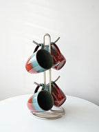 Bosmarlin Ceramic Coffee Mug Set of 4, 17 Oz, Coffee Cups with Big Handle, Microwave Safe, Unique Reactive Glaze (Blue&Red)
