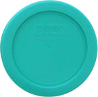Pyrex 7202 1-Cup Glass Bowls & 7202-PC Turquoise Lids (4-Pack) - Made in USA