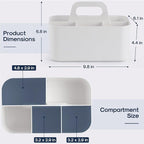 Multiuse Caddy Organizer with Handle, Portable Divided Plastic Tote Bin - Art Craft, Stationary Pen Marker Crayons, Makeup Hair Supplies Storage - Bathroom, Classroom, Dorm, Office, Desk Holder -White