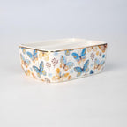 2 Compartments Ceramic Sponge Holder for Kitchen Sink, Cute Floral Countertop Dish Sponges Holder Soap Sink Organizer Farmhouse Caddy (Butterfly)