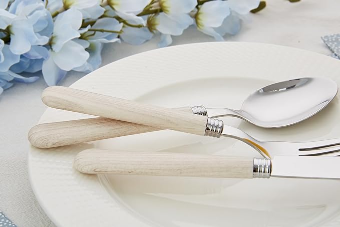 ANNOVA Silverware Set Stainless Steel Colorful Tableware Kitchen Flatware Set Utensils, Includes Dinner Knives, Forks, Spoons, Salad Forks & Dessert Spoons (Wood, 20 Pieces)
