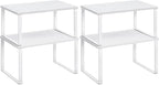 SONGMICS Cabinet Organizer Shelf, Set of 2 Kitchen Counter Shelves, Kitchen Storage, Spice Rack, Stackable, Expandable, Metal and Engineered Wood, Cloud White and Snow White UKCS02W01 (Pack of 2)