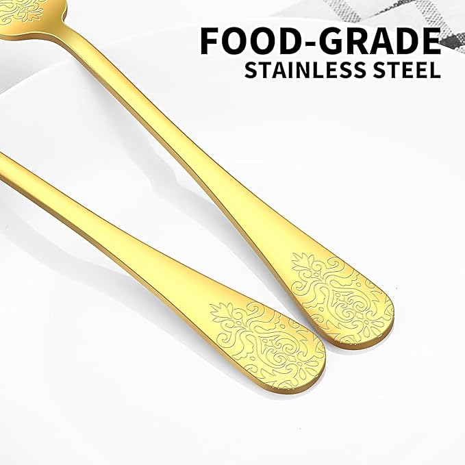 49PCS Gold Silverware Set for 8 with Flatware Drawer Organizer, Stainless Steel Cutlery Set with Steak Knives, Include Spoons and Forks Set, Carving floral patterns