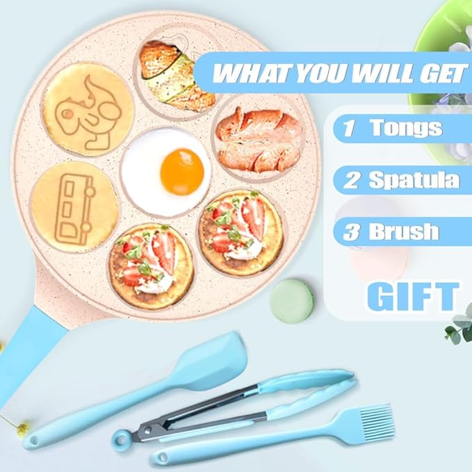 Dinosaur Egg Pan Omelette Pan 7-Cup Pancake Pan Breakfast Pancake Skillet for Eggs, Pancakes, Plett, Crepes Nonstick Pancake Maker
