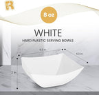 R-kay 6 Pack Square Plastic Serving Bowls - White Small Plastic bowls 8 oz, Premium White Bowls For Weddings Catering And Birthday parties