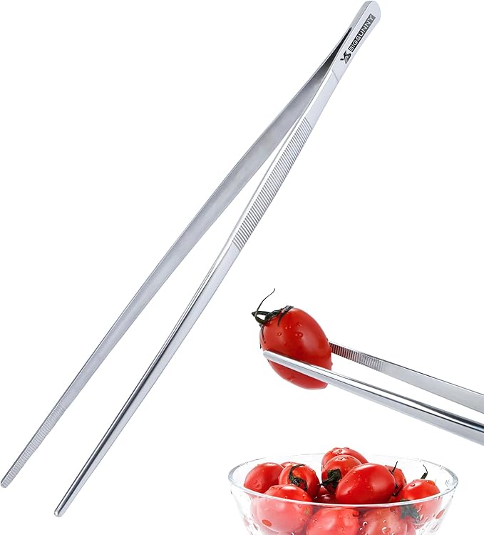 12 Inch Kitchen Tweezers Fine Tweezer Tongs, MSY BIGSUNNY Stainless Steel Food Tweezers Multi-function Precision Serrated Tips Cooking Tongs Kitchen Serving Tong
