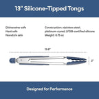 Misen Kitchen Tongs - Dishwasher Safe, Heavy Duty - Precision Silicone-Tipped Grilling Tool - Heat Resistant, Nonstick Safe - Perfect for Serving and Air Frying- 13 Inch | Blue