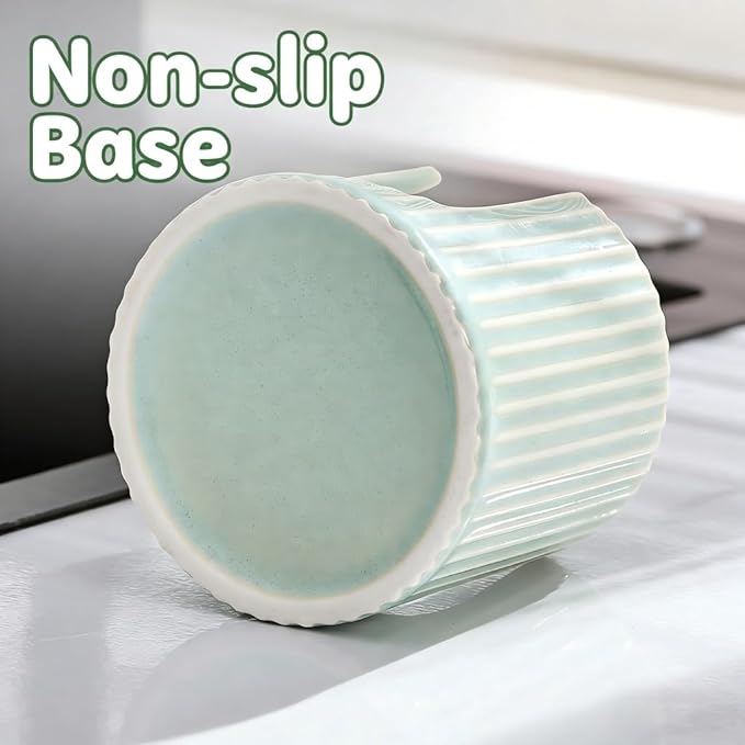 Ceramic Sponge Holder for Kitchen Sink, Quick Dry Sink Caddy Organizer with Non-Slip Base, Farmhouse Sponge and Brush Holder for Countertop, Bathroom or Kitchen, Vintage Green