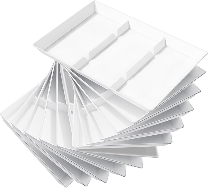 Lifewit Serving Tray Divided for Party Supplies, 12 PCS 15" x 10" Plastic Platters for Serving Food, White Reusable Tray for Veggie, Snack, Fruit, Cookies, Desserts in Kitchen/Pantry