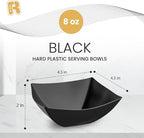 R-kay 6 Pack Square Plastic Serving Bowls - Black Plastic bowls 8 Oz - Disposable Serving Bowls, Disposable Heavy Duty For Weddings Catering And Birthday parties