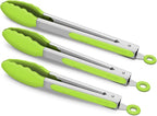 3 Pack Green Kitchen Tongs, Premium Silicone BPA Free Non-Stick Stainless Steel BBQ Cooking Grilling Locking Food Tongs, 9-Inch 10-Inch & 12-Inch