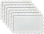 Set of 6 Plastic Serving Trays Food Tray - 14" x 9" Rectangle Serving Platter for Party Cafeteria Kitchen Restaurant , Small Flat Trays for Dessert Fruit Cookie Snack (6, White)