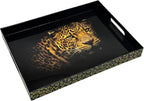 Serving Tray with Handles, 15.7 * 11.8 inches, Plastic Ottoman Tray with Exquisite Paintings, Trays for Coffee Table