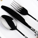 Skull Black Silverware Set for 8, 40-Piece Pirate Rose Flatware Set, Gothic Skeleton Flower Bat Knive Fork Spoon Cutlery Dinnerware for Decoration,Halloween horror,Christmas, Party, Gift,Housewarming