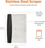 Amazon Basics Multi-Purpose Bench Scraper, Stainless Steel Dough Cutter with Measurement Marks, Dishwasher Safe, Non-slip Contoured Grip, 6", Black, Silver