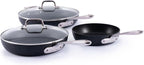 All-Clad HA1 Expert Hard Anodized NonstickFrying Pans Skillets Set with Lids (8", 10" & 12") Dishwasher-Safe, Oven-Safe Up to 500°F Compatible with All Stovetops (Gas, Electric & Induction) - Black