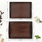 Bamboo Serving Tray with Handles, Set of 2 Large Wood ServingTrays for Food & Coffee, Elegant Wooden Tray for Breakfast in Bed, Kitchen & Party & Entertaining - Black Walnut Finish
