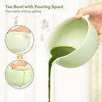 Matcha Whisk Set, Matcha Kit 10-Pcs, Bamboo Whisk and Ceramic Bowl with Spout & Measuring Spoon & Cup, Japanese Ceremony Matcha Tea Powder Making Tools, Light Green