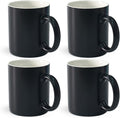 12 oz Cup Plain Gloss Black Ceramic Coffee Mug Set of 4 for Milk, Tea, Glazed Porcelain Cups with handle for Home Office, Dishwasher & Microwave Safe