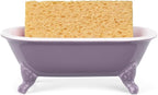 6.5" Ceramic Mini Decorative Clawfoot Bathtub Bar Soap Dish, Kitchen Sponge Holder and Shower Tray for Bathroom, 1 Pack(Lavender)