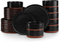 LIANYU 24 Piece Dinnerware Sets for 8, Modern Style Stoneware Dinnerware Set, Scratch Resistant, Dishwasher Safe Bowl and Plate Sets, Ceramic Dish Dinner Set, Charcoal Black