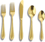 Gold Silverware Set, 30 Piece Flatware Cutlery Set for 6,18/0 Stainless Steel Utensils,Mirror Polished Modern Tableware for Home & Kitchen Dining Wedding, Party