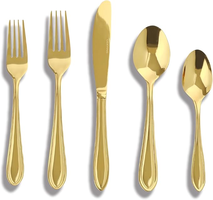 Gold Silverware Set, 30 Piece Flatware Cutlery Set for 6,18/0 Stainless Steel Utensils,Mirror Polished Modern Tableware for Home & Kitchen Dining Wedding, Party