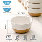 HASENSE Ceramic Cereal Bowls, 20 OZ Soup Bowls for Kitchen, White Bowls Dishwasher and Microwave Safe, Stackable Bowl Set for Pasta Oatmeal Rice Ice Cream, Colorblocked Design Dessert Bowls, Set of 6