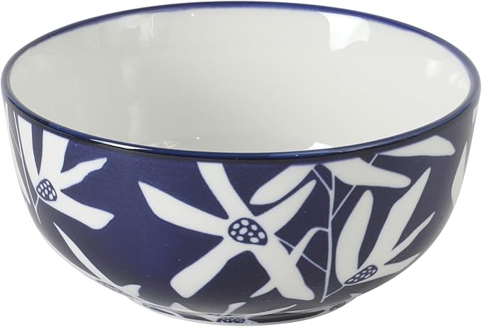 Gibson Home Ivory Estate 4-Piece Cereal Bowl Set, 5.5 Inch Round Stoneware Bowls, Blue & White Floral Pattern, Assorted Decorative Designs