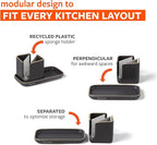 Full Circle Stash, Ceramic Kitchen Sink Caddy, Stylish Modular Sponge Holder & Dish Brush Organizer, Gray and White, 11"