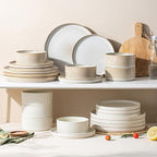 Ceramic Dinnerware Sets for 4-12 Piece Plates and Bowls Set, Microwave and Dishwasher Safe Stoneware, Ribbed Dishes and 22oz Bowls, Speckled White