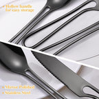 Black Silverware Set for 8, Modern 40 Piece Flatware Stainless Steel Hanging Fine Utensils Cutlery Set,Tableware include Knife Fork Spoon for Family Gatherings & Daily Use Wedding (Hollow Out Handle)