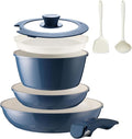 8PCS Ceramic Cookware,Nonstick Pan, Removable Handle Ceramic Pots and Pans Set, Stackable Set, Nonstick Pan Pots and Pans Set Non Stick pot(Blue)