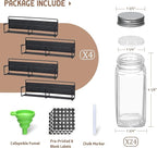 VITEVER Magnetic Spice Rack, 4 Pack, 24 Square Glass Jars with Lids, Quick-Find Pre-Printed Labels, Funnel, Space Saver, Refrigerator and Microwave Oven Organizer