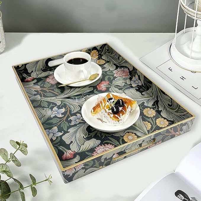 Large Tay for Ottoman Coffee Table,Modern Plastic Serving Tray with Handles,Rectangular Ottoman Tray Coffee Table Tray,Decorative Serving Tray for Living Room
