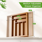 Pipishell Bamboo Expandable Drawer Organizer for Utensils Holder, Adjustable Silverware Organizer Cutlery Tray, Drawer Dividers for Utensils, Flatware, Knives in Kitchen, Bedroom, Living Room Brown