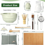 Matcha Whisk Set 11 Pcs - Japanese Matcha Kit with Bamboo Chasen, Ceramic Bowl with Spout, Scoop, Sifter, Towel - Tea Ceremony Gifts for Matcha Lovers, Christmas, Beginners, Birthday (Green)
